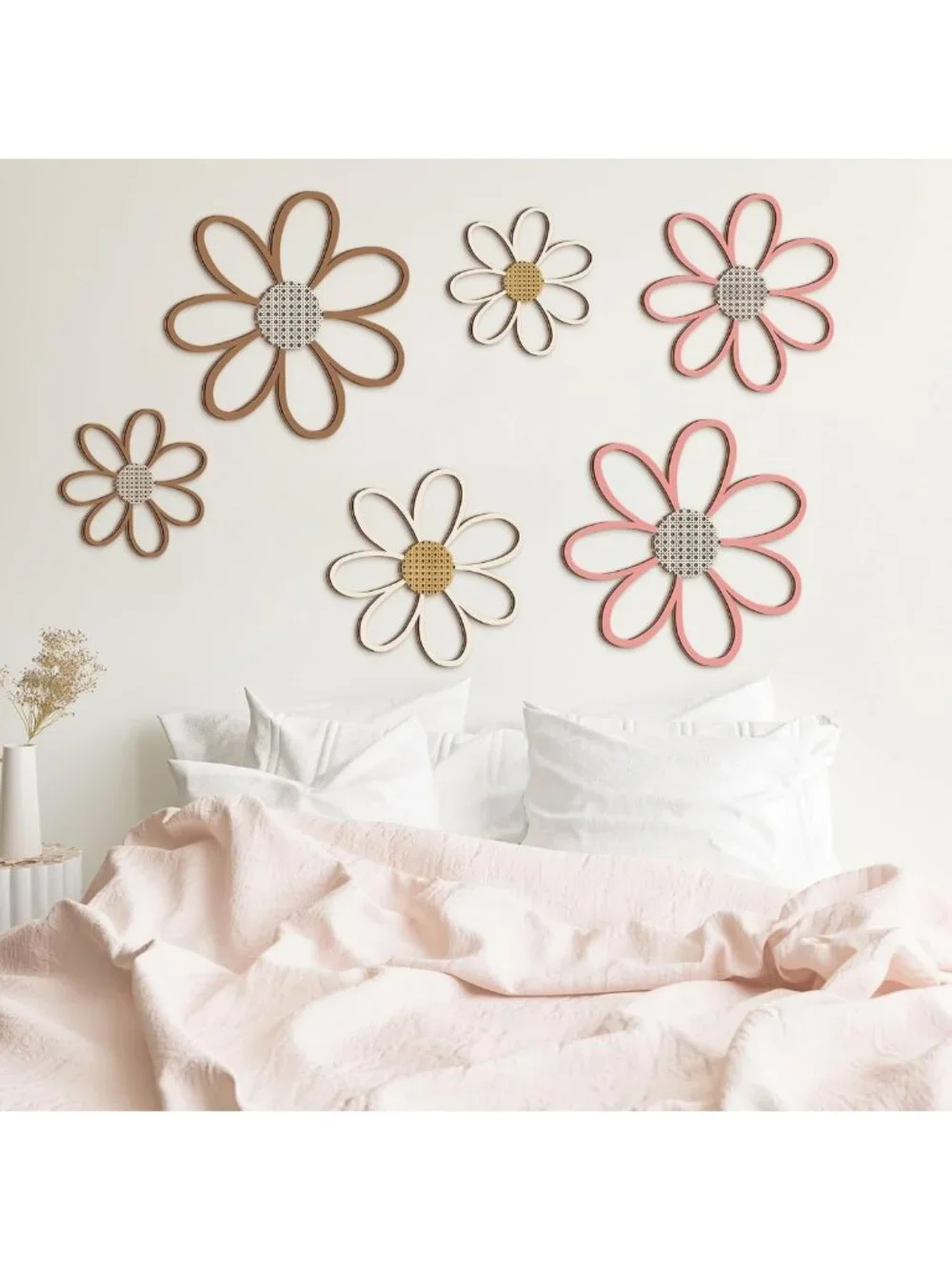 6 Pcs Wooden Daisy Wall Decor for Nursery - Warm Color Floral Art Decor